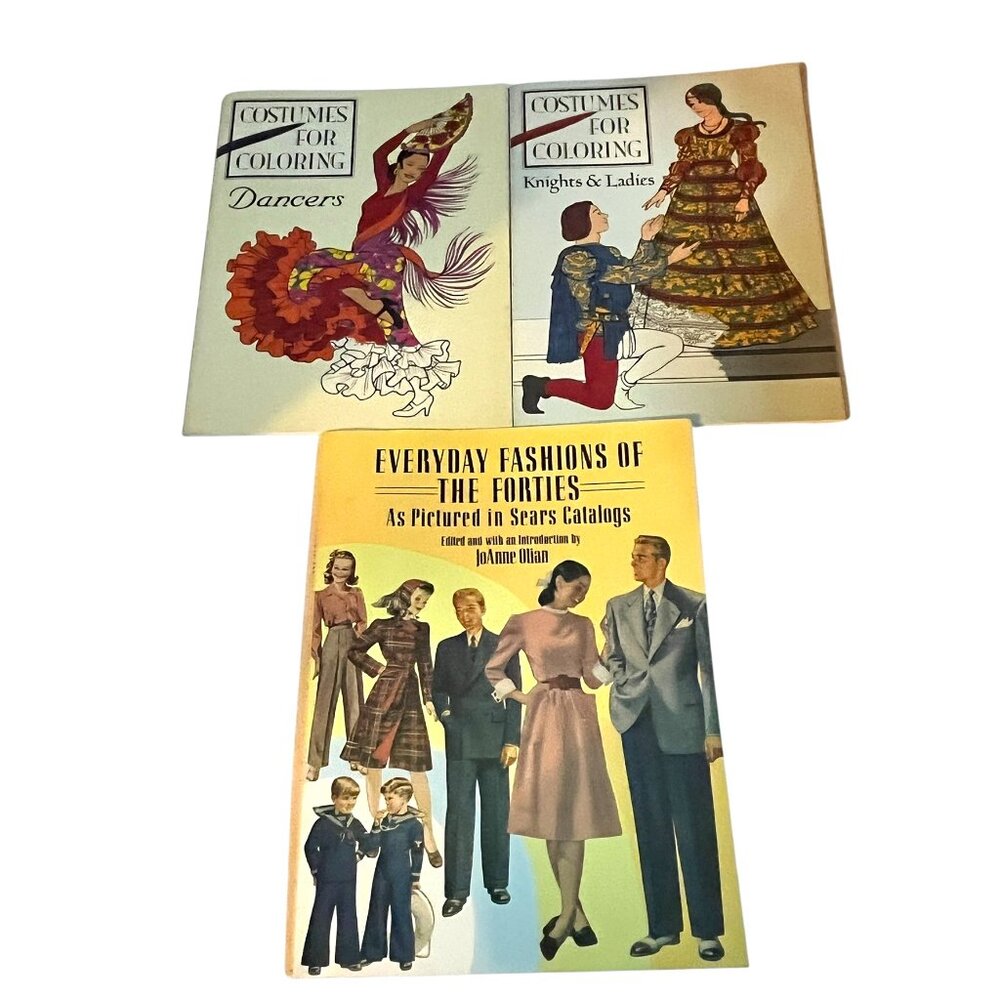 COSTUME & FASHION BOOKS LOT 3 COLORING DANCERS KNIGHTS 1940s SEARS CATALOG
